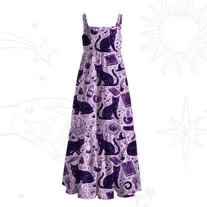 Purplehecate Midnight Black Cat Witch Potion Wide Straps Maxi Dress