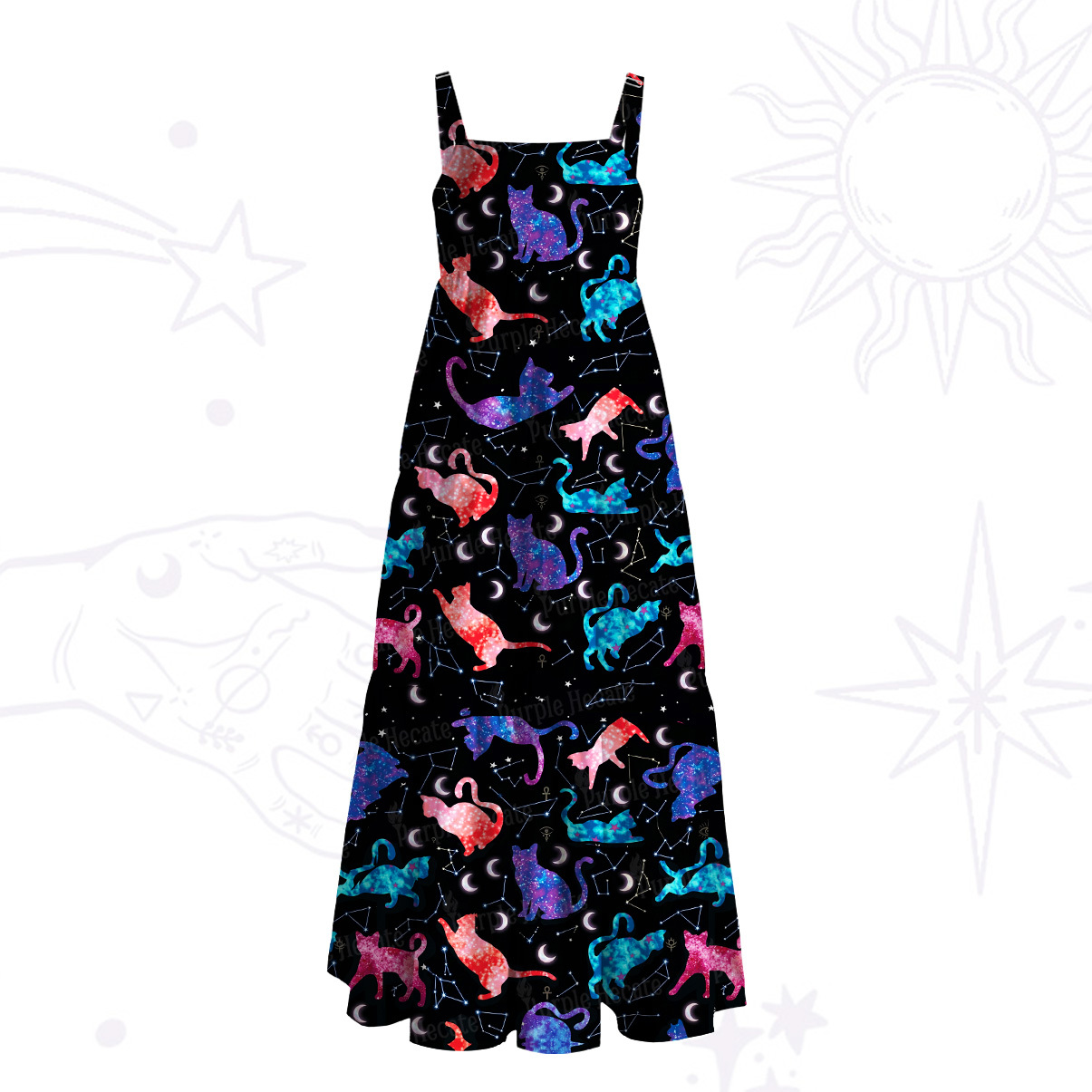 Purplehecate Celestial Night of Stars & Hearts Wide Straps Maxi Dress