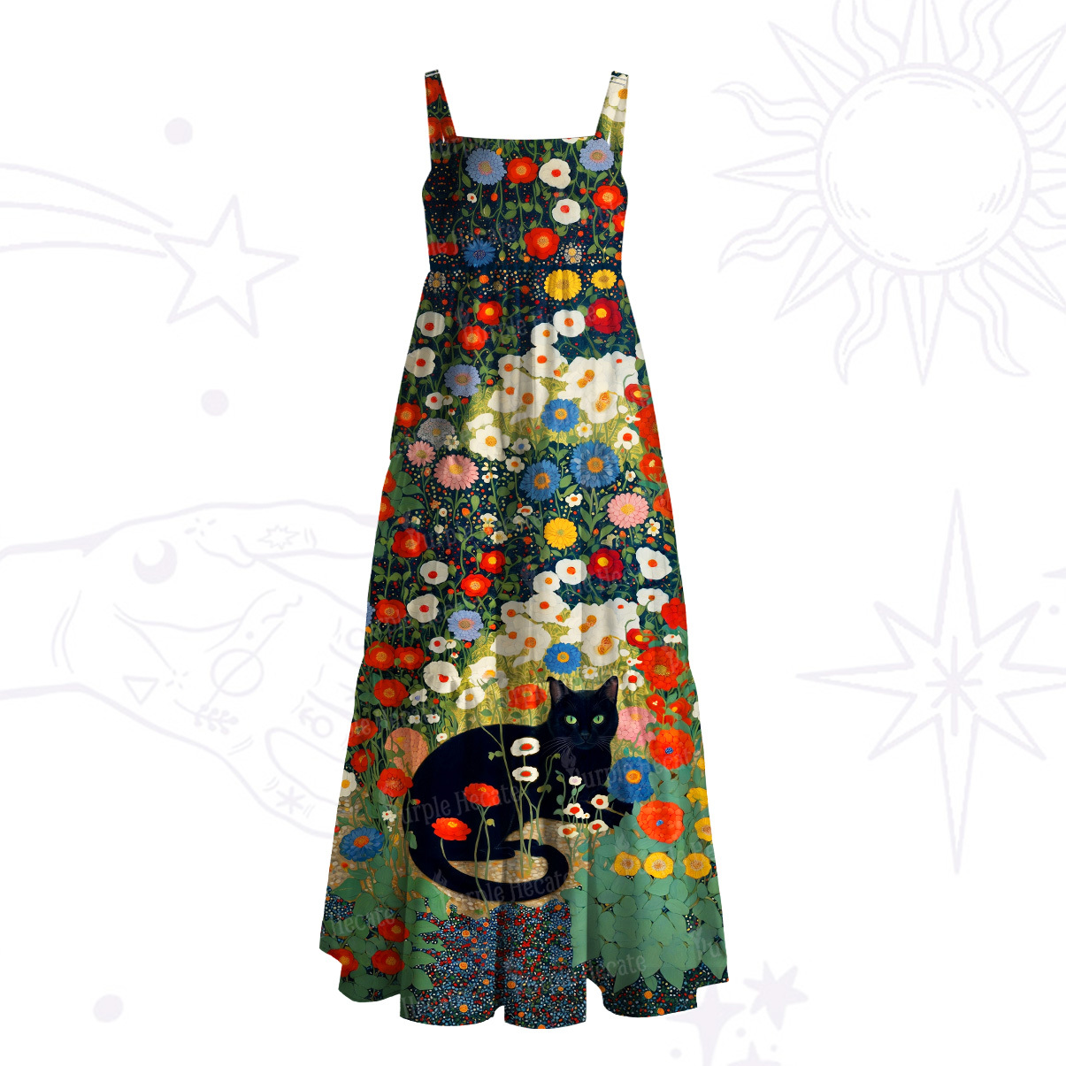 Purplehecate Celestial Night of Stars & Hearts Wide Straps Maxi Dress