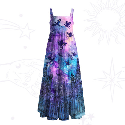 Purplehecate Cosmic Dragon Gothic Cathedra Wide Straps Maxi Dress