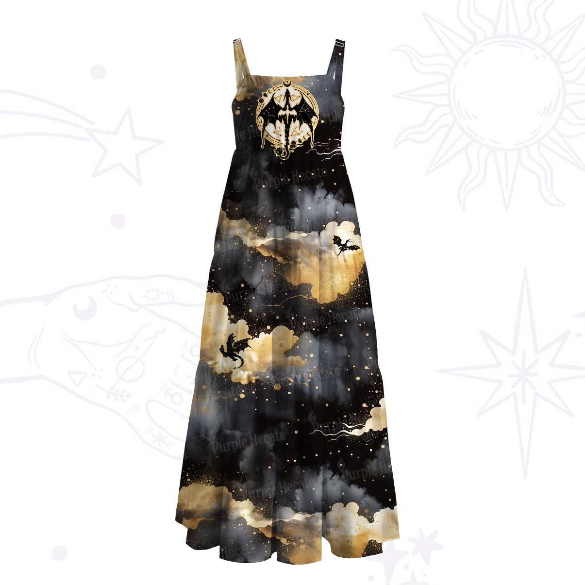 Purplehecate Celestial Dragon Night Wide Straps Maxi Dress