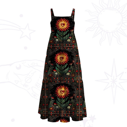 Purplehecate Heartfire Sunflower Bloom Wide Straps Maxi Dress