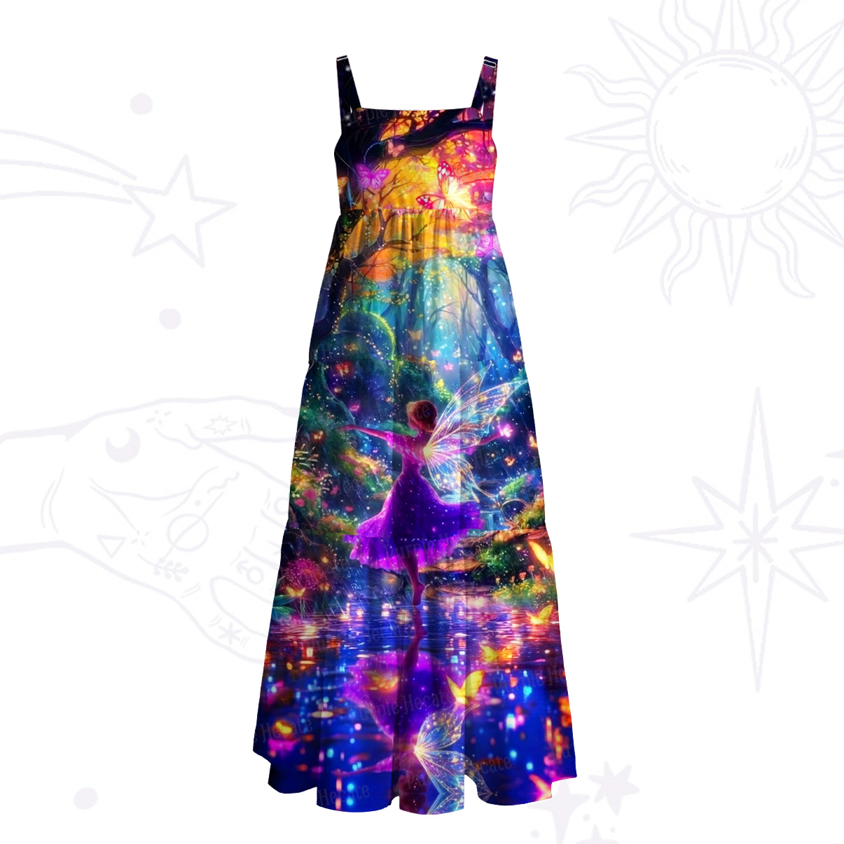 Purplehecate Enchanted Fairy Forest Wide Straps Maxi Dress