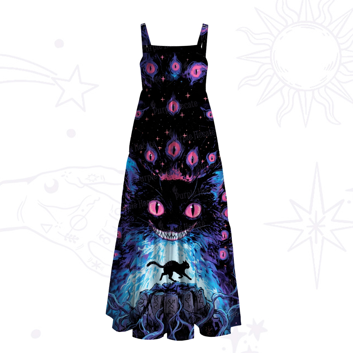 Purplehecate Dream Devouring Cat Eye Wide Straps Maxi Dress