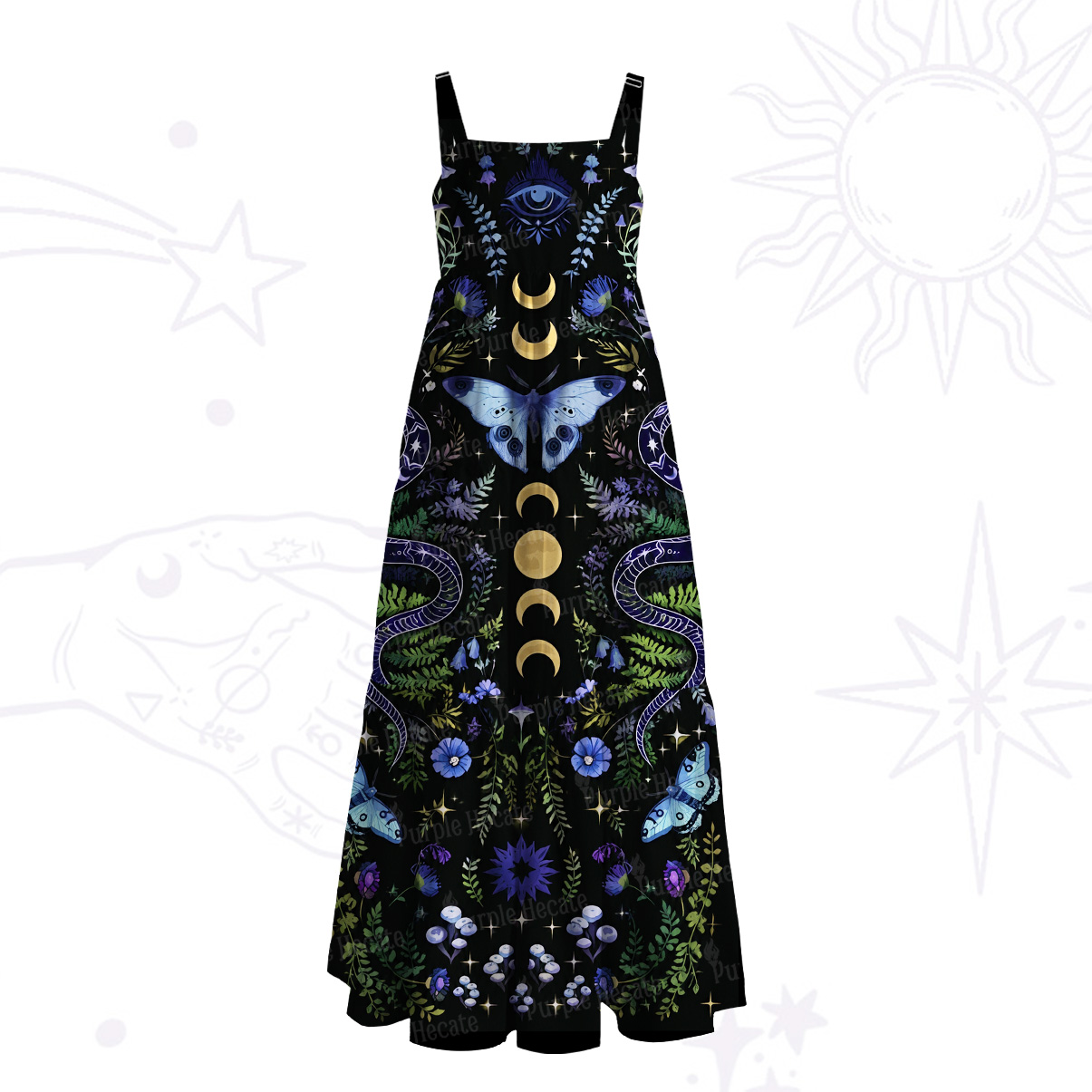 Purplehecate Moon Moth Witchery Wide Straps Maxi Dress