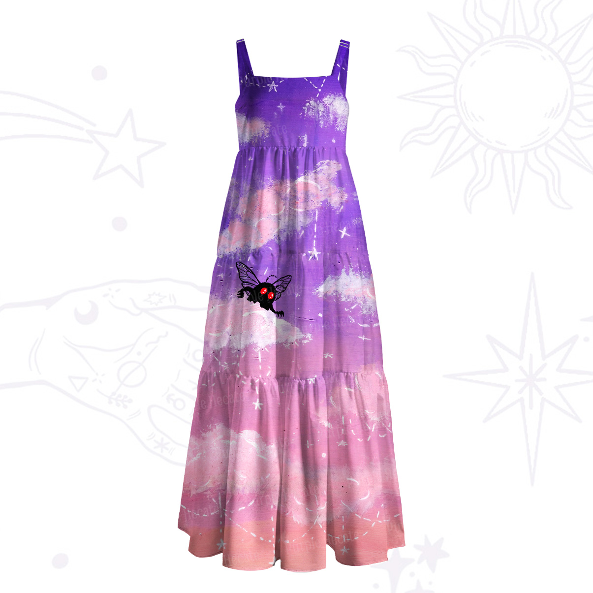 Purplehecate Celestial Dream Mothman Wide Straps Maxi Dress