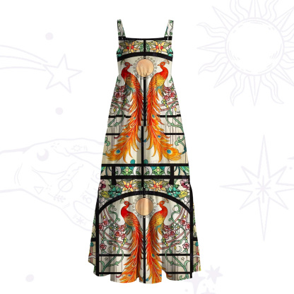 Purplehecate Mystic Peacock Stained Glass Wide Straps Maxi Dress