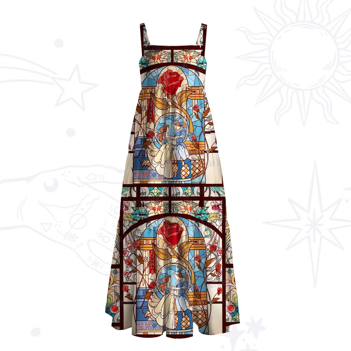 Purplehecate Stained Glass Rose Romance Wide Straps Maxi Dress