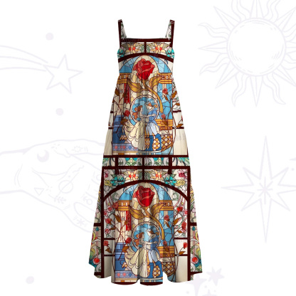 Purplehecate Stained Glass Rose Romance Wide Straps Maxi Dress