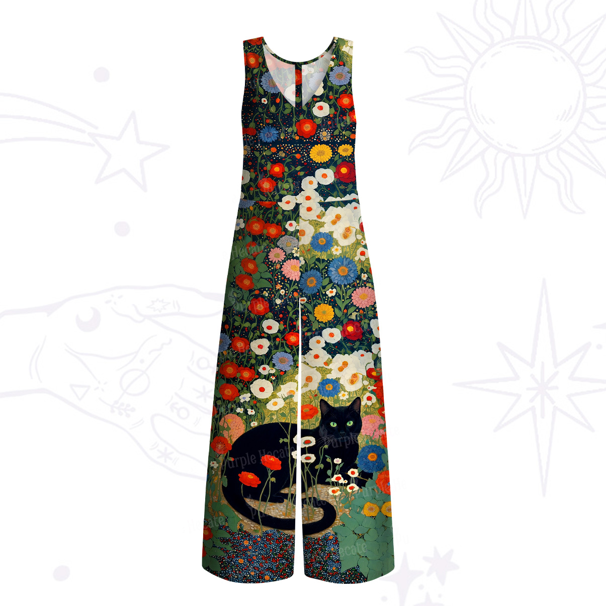 Purplehecate Vintage The Cat in Bloom Wide Leg Jumpsuit