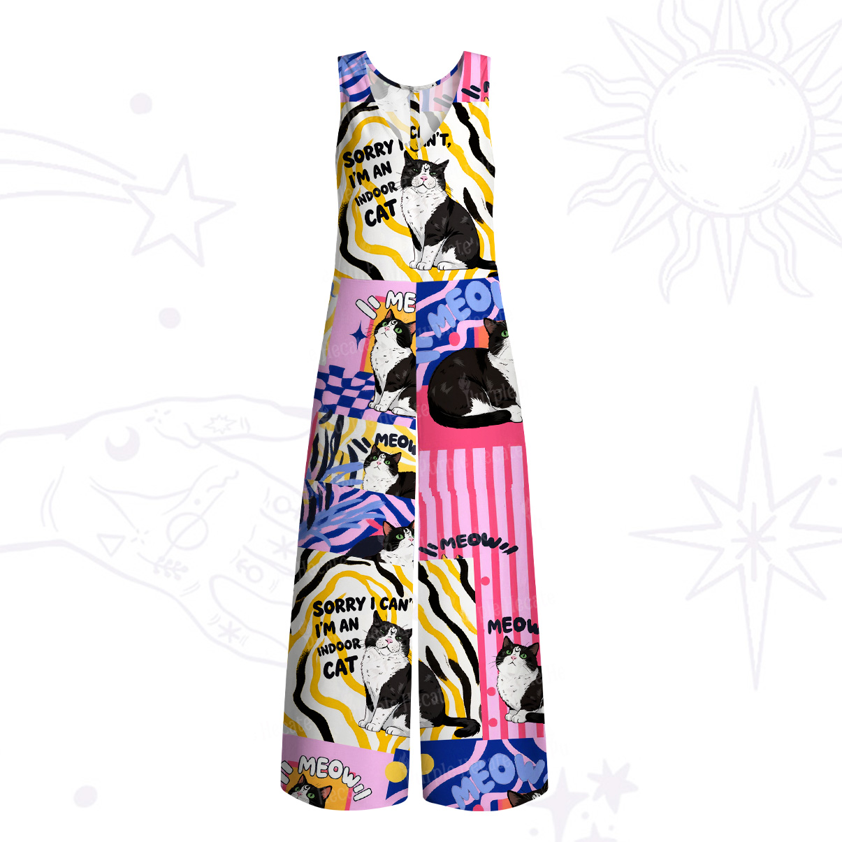 Purplehecate Sorry I Can't Go I'm an Indoor Cat Wide Leg Jumpsuit