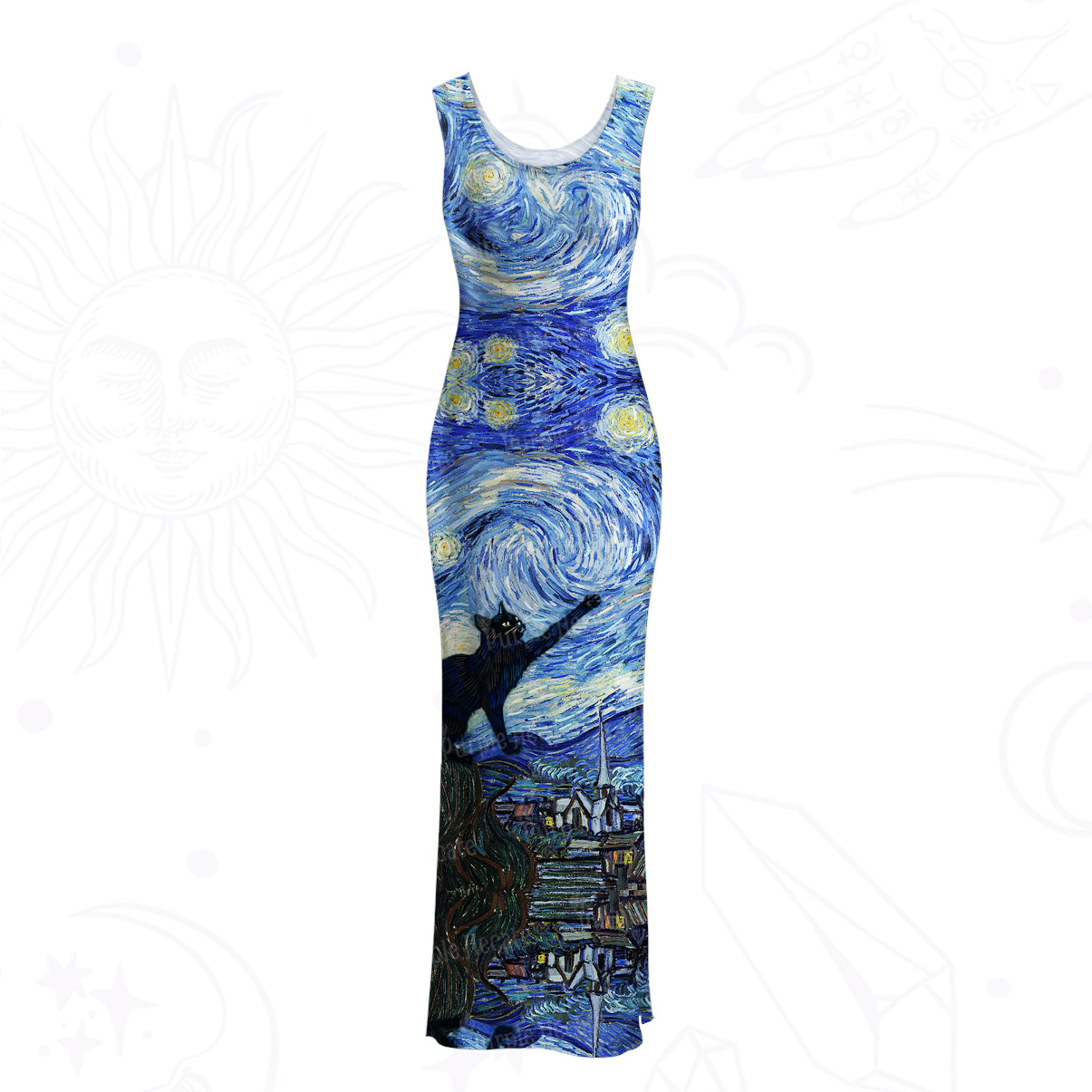 Purplehecate Witch Cat Under the Starry Night Mesh Maxi Tank Beach Dress