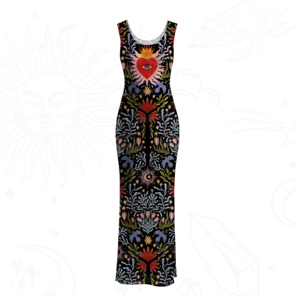 Purplehecate Sacred Flame Heart Mesh Maxi Tank Beach Dress
