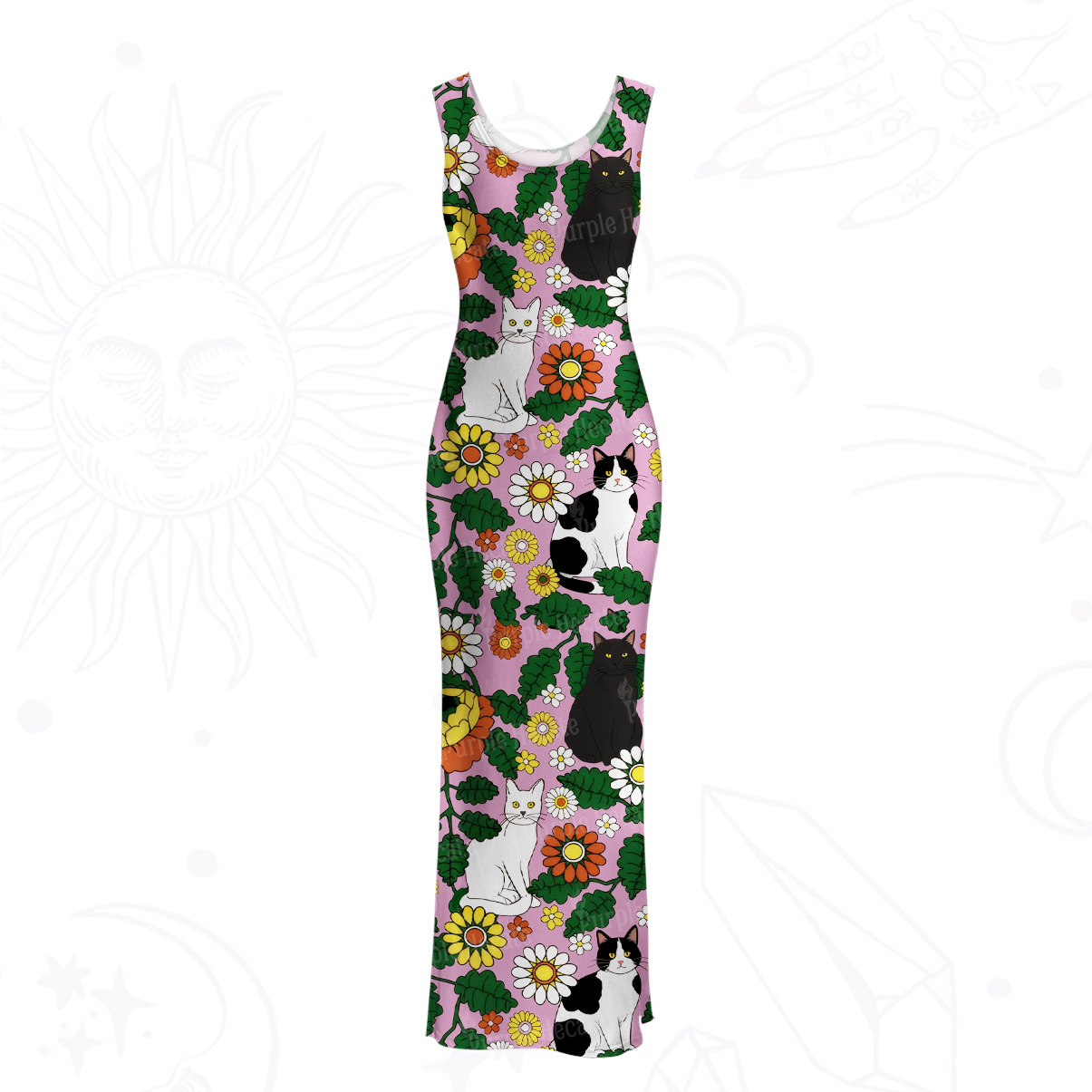 Purplehecate Daisy Cat  Garden Mesh Maxi Tank Beach Dress