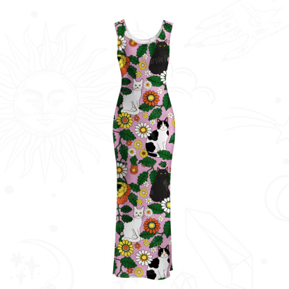 Purplehecate Daisy Cat  Garden Mesh Maxi Tank Beach Dress