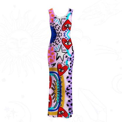 Purplehecate Cosmic Love Eyes Graffiti Mesh Maxi Tank Beach Dress