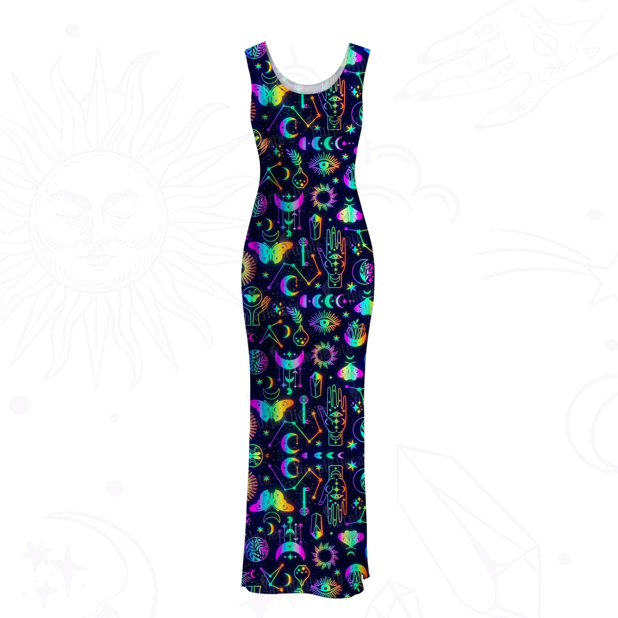 Purplehecate Blacklight Butterfly Mesh Maxi Tank Beach Dress