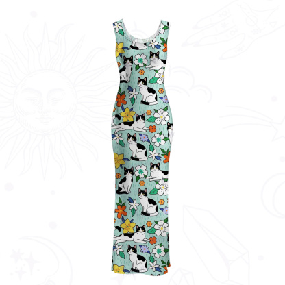 Purplehecate Enchanted Spring Whispering Cat Mesh Maxi Tank Beach Dress