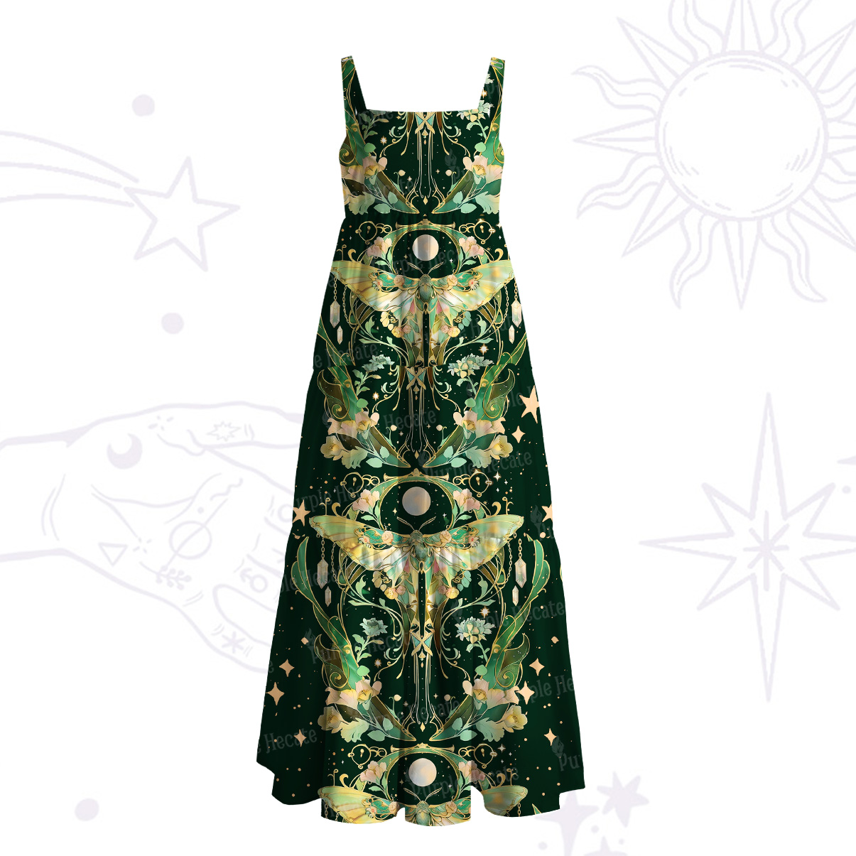 Purplehecate Moon Moth Rave Wide Straps Maxi Dress