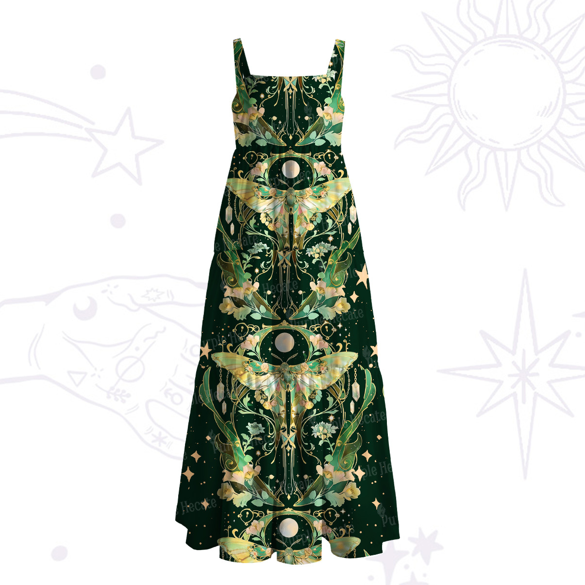 Purplehecate Moon Moth Rave Wide Straps Maxi Dress