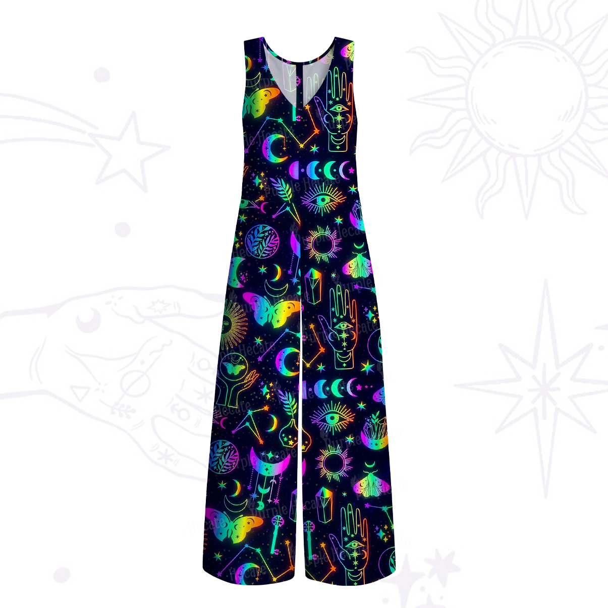 Purplehecate Blacklight Butterfly Wide Leg Jumpsuit
