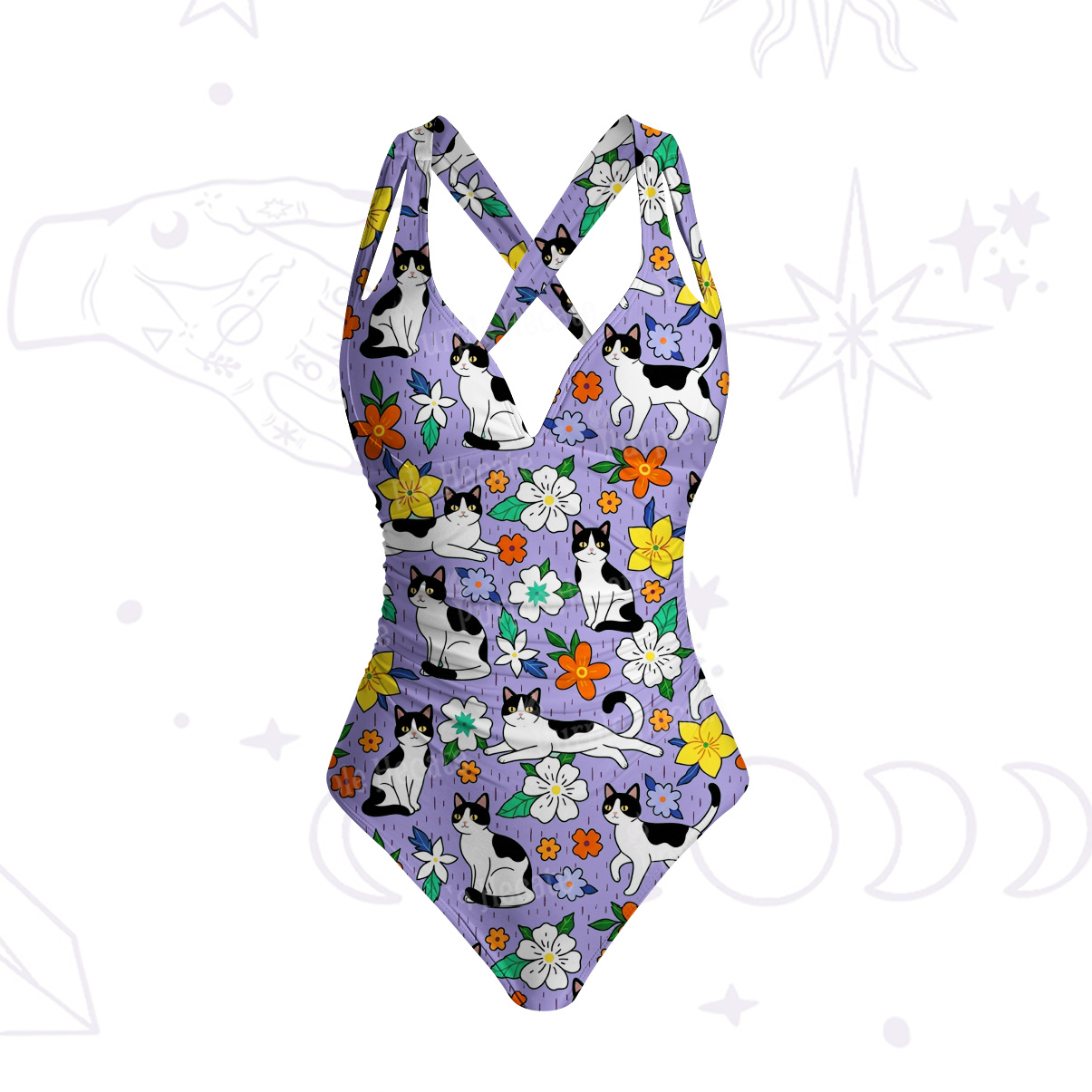 Purplehecate Enchanted Spring Whispering Cat One-Piece Swimsuit