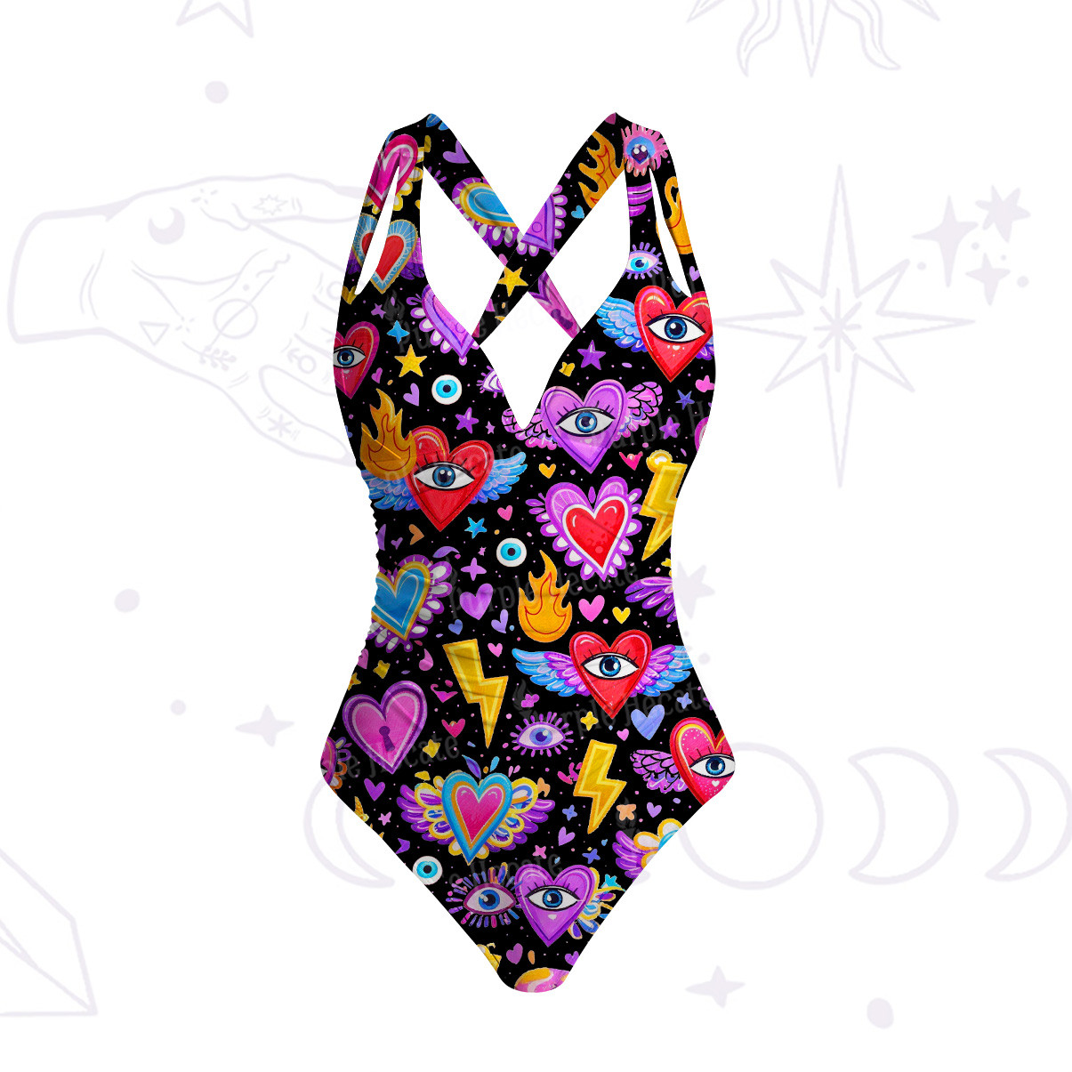 Purplehecate Mystic Heart Eye Wings One-Piece Swimsuit