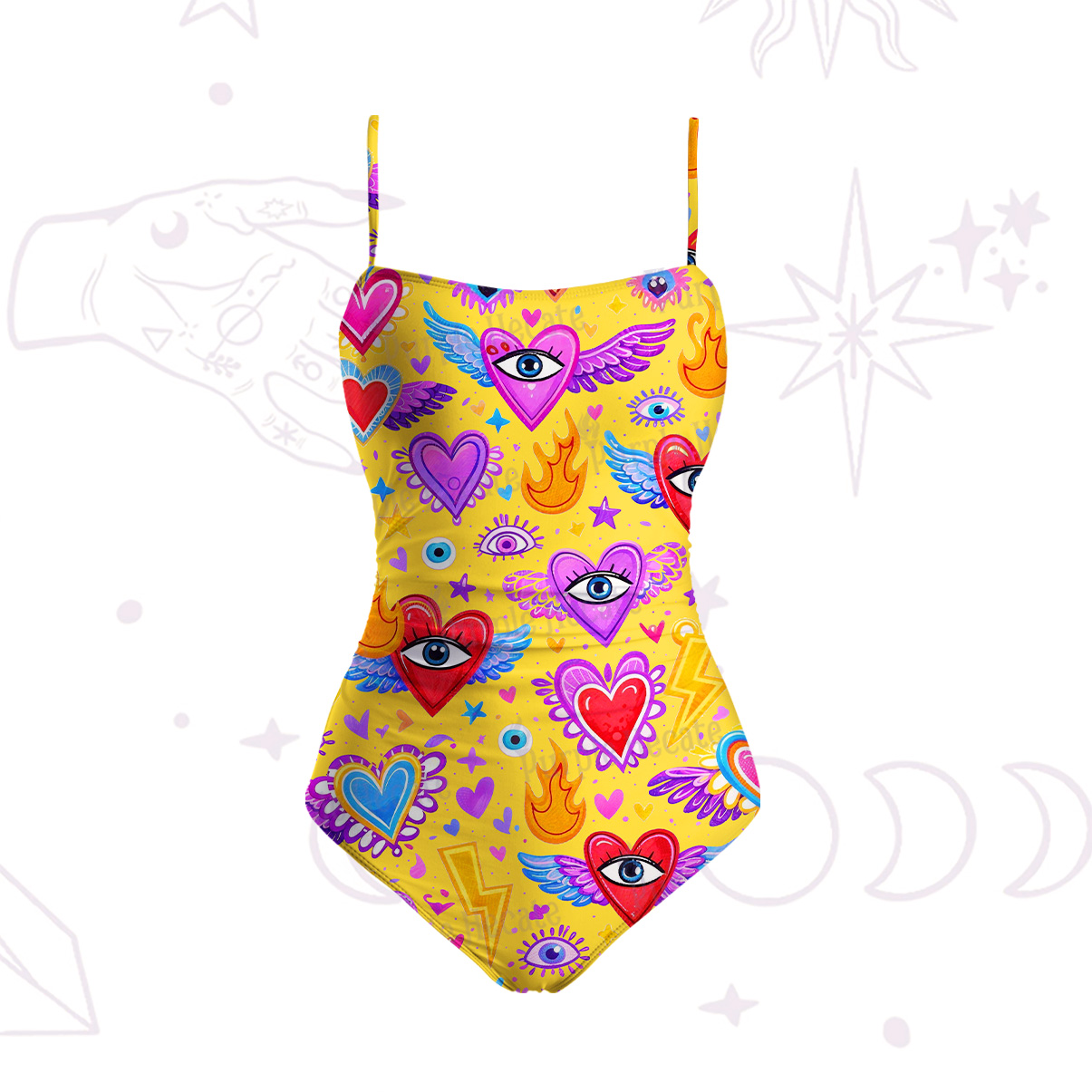 Purplehecate Mystic Heart Eye Wings Slim-Strap Swimsuit