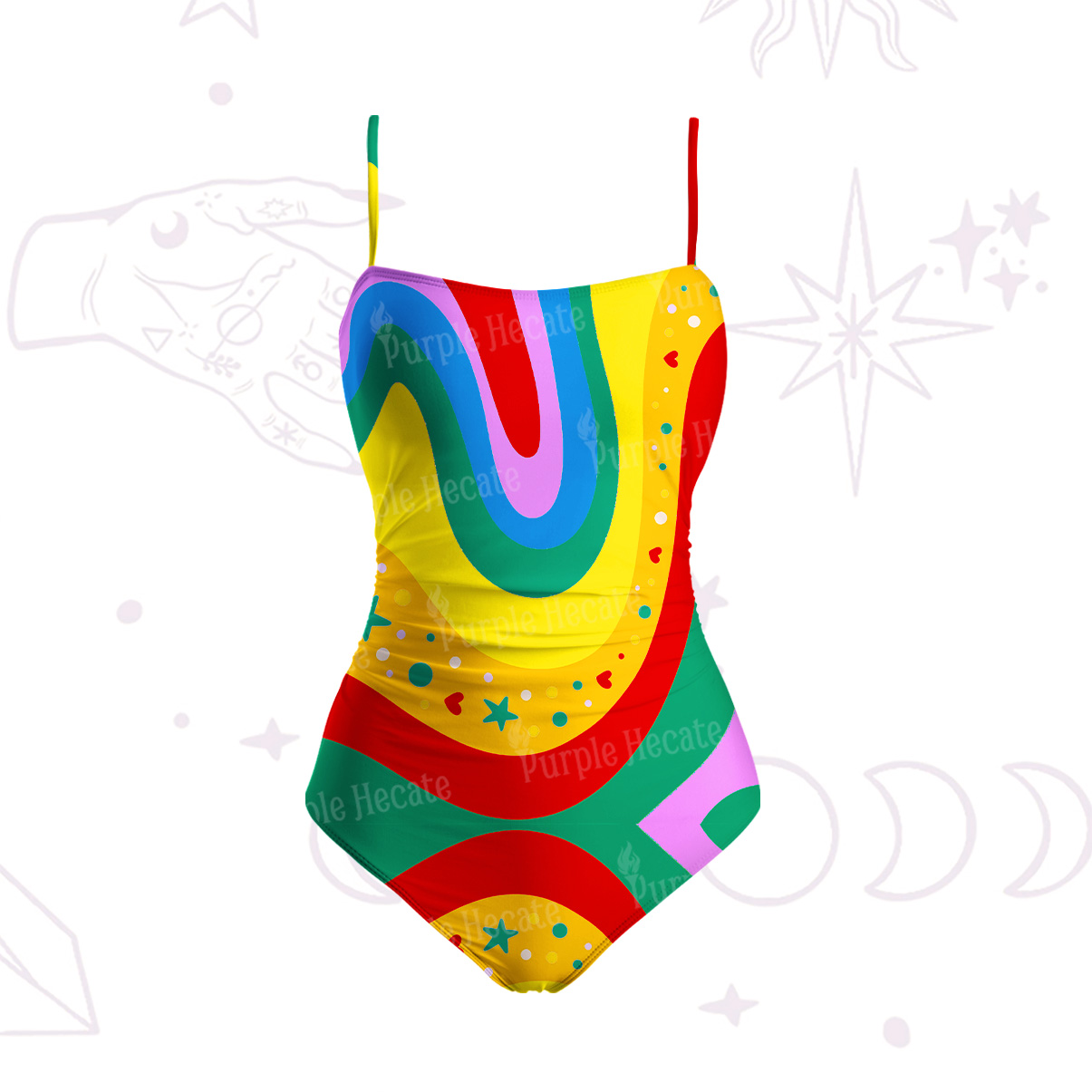 Purplehecate Dreamy Rainbow Waves Slim-Strap Swimsuit