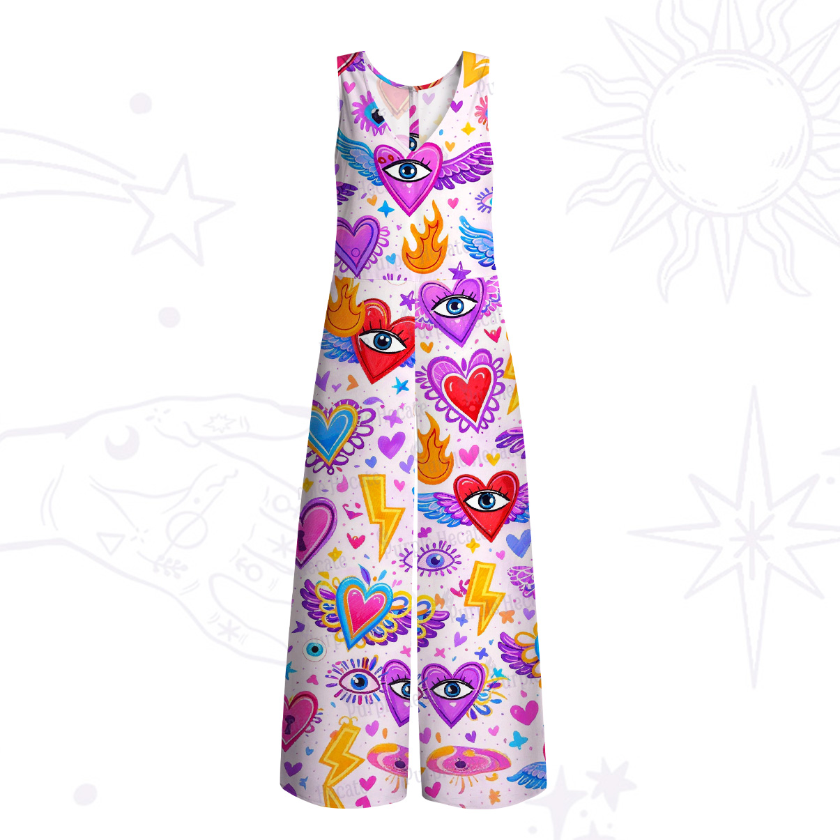 Purplehecate Mystic Heart Eye Wing Wide Leg Jumpsuit