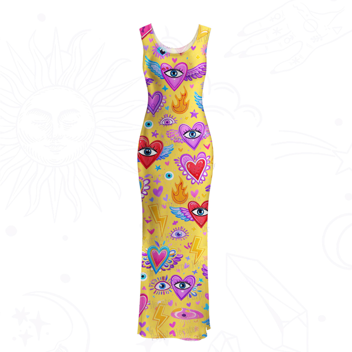 Purplehecate Mystic Heart Eye Wings Mesh Maxi Tank Beach Dress