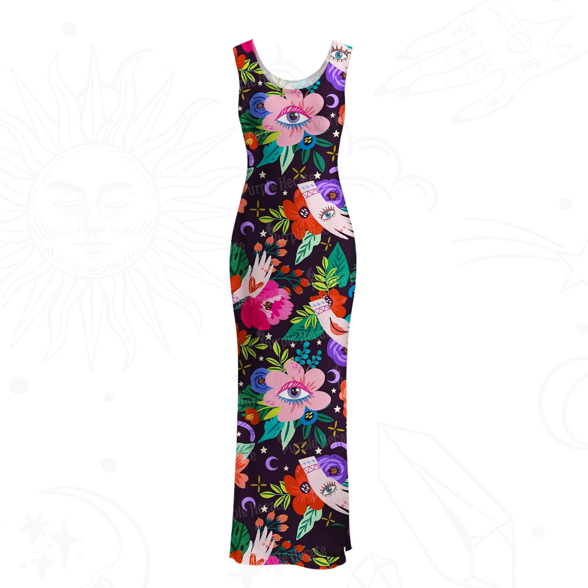 Purplehecate Eye of the Blossom Mesh Maxi Tank Beach Dress