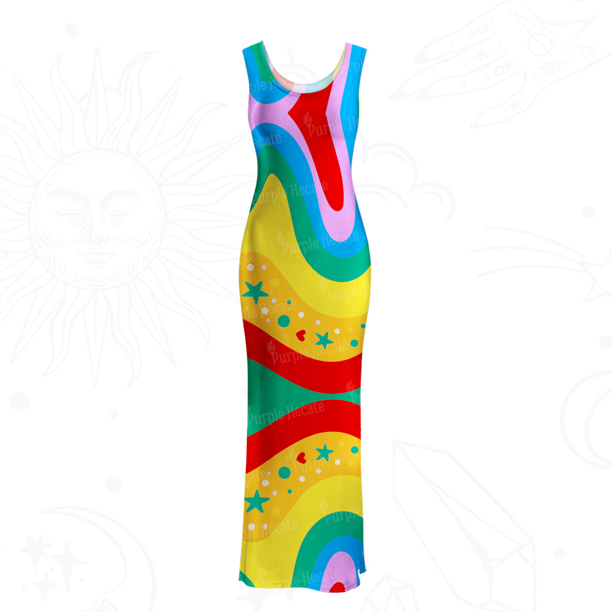 Purplehecate Dreamy Rainbow Waves Mesh Maxi Tank Beach Dress