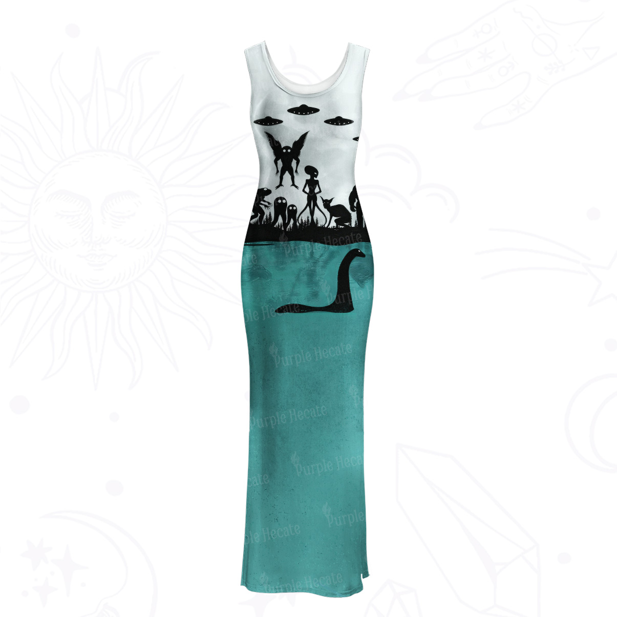 Purplehecate Alien Lake Monster Encounter Mesh Maxi Tank Beach Dress