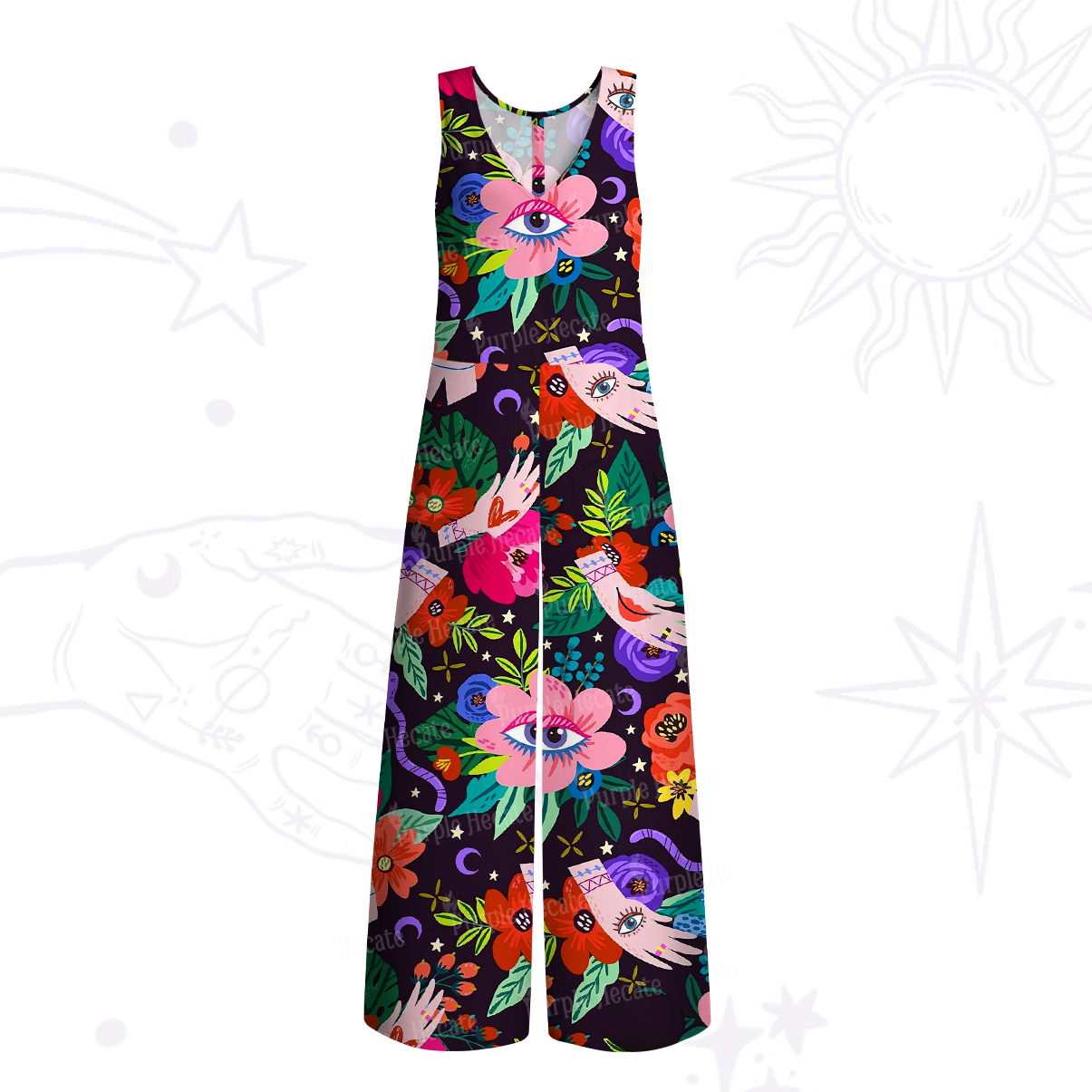 Purplehecate Eye of the Blossom Wide Leg Jumpsuit