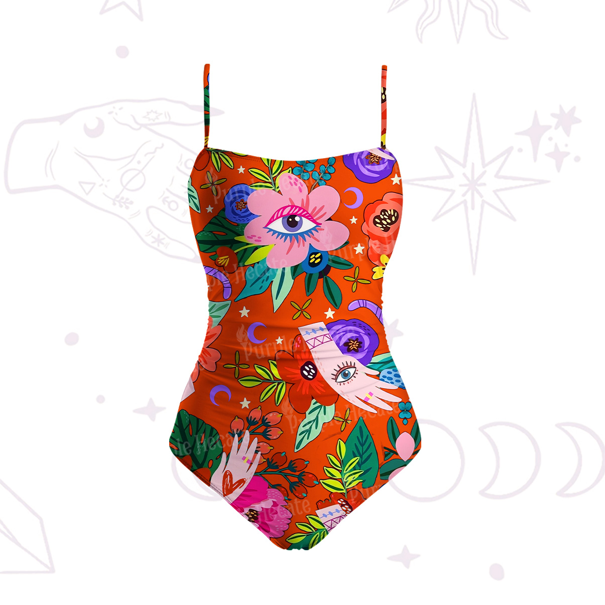Purplehecate Eye of the Blossom Slim-Strap Swimsuit