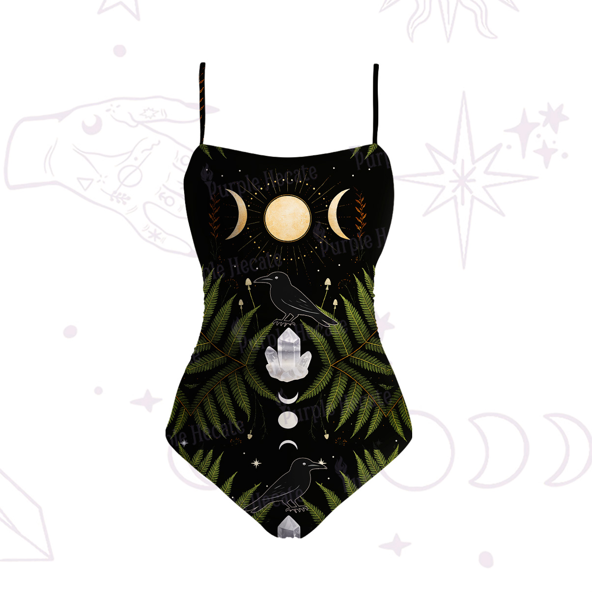 Purplehecate Lunar Raven Ritual Slim-Strap Swimsuit