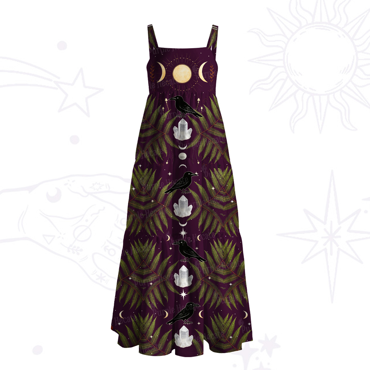 Purplehecate Lunar Raven Ritual Wide Straps Maxi Dress