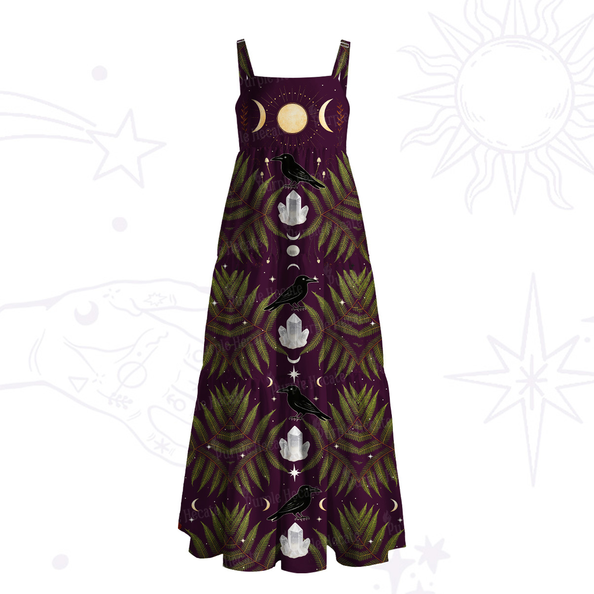 Purplehecate Lunar Raven Ritual Wide Straps Maxi Dress