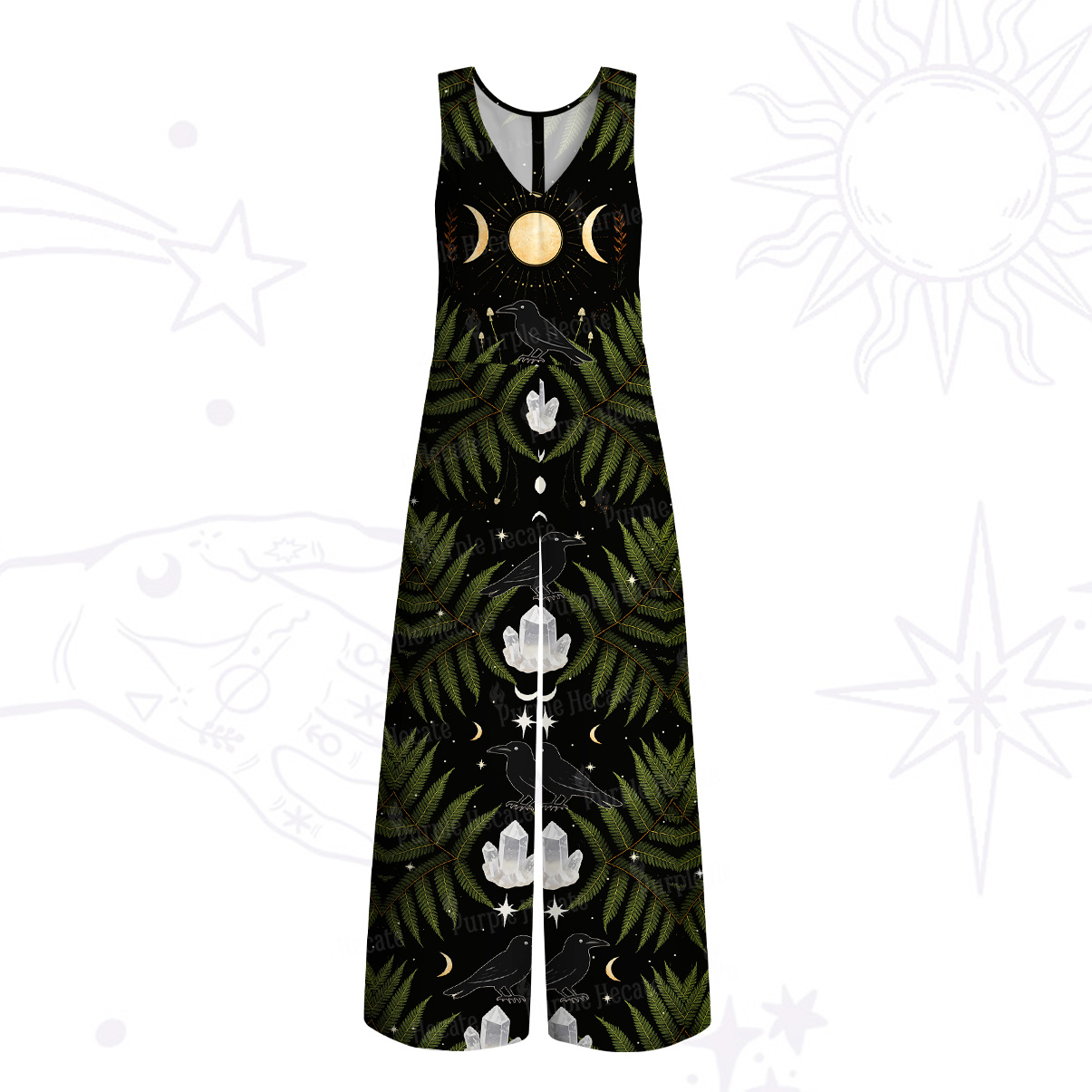 Purplehecate Lunar Raven Ritual Wings Wide Leg Jumpsuit