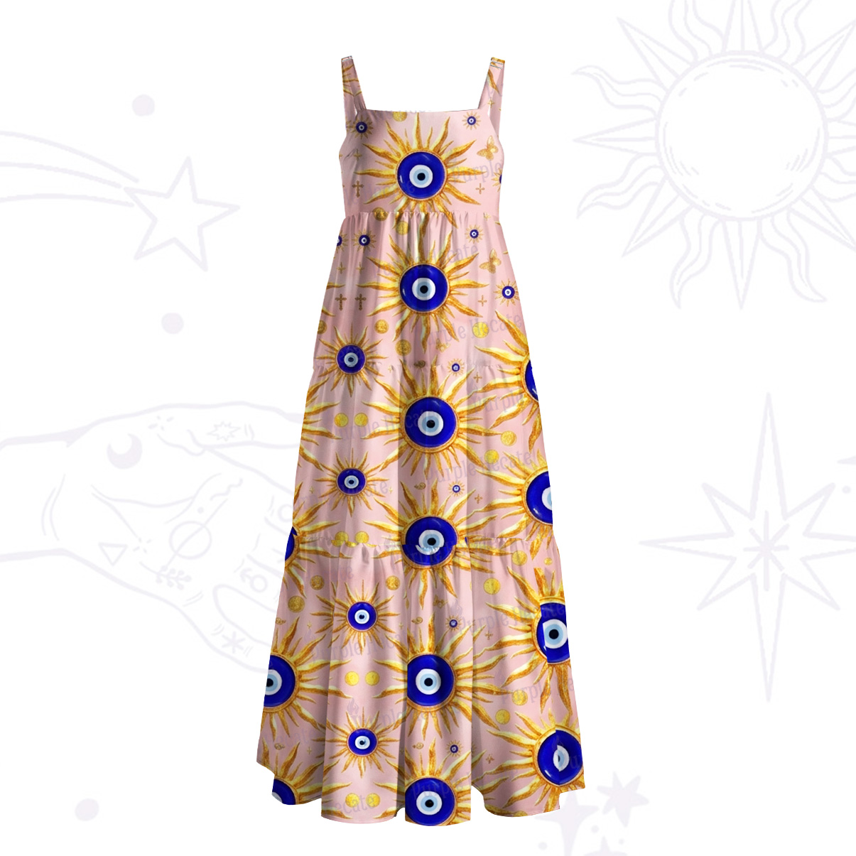 Purplehecate Solar Evil Eye Charm Wide Straps Maxi Dress