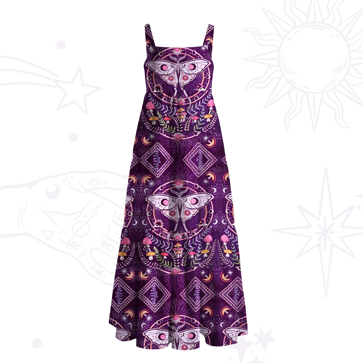 Purplehecate Mystical Moth Wide Straps Maxi Dress