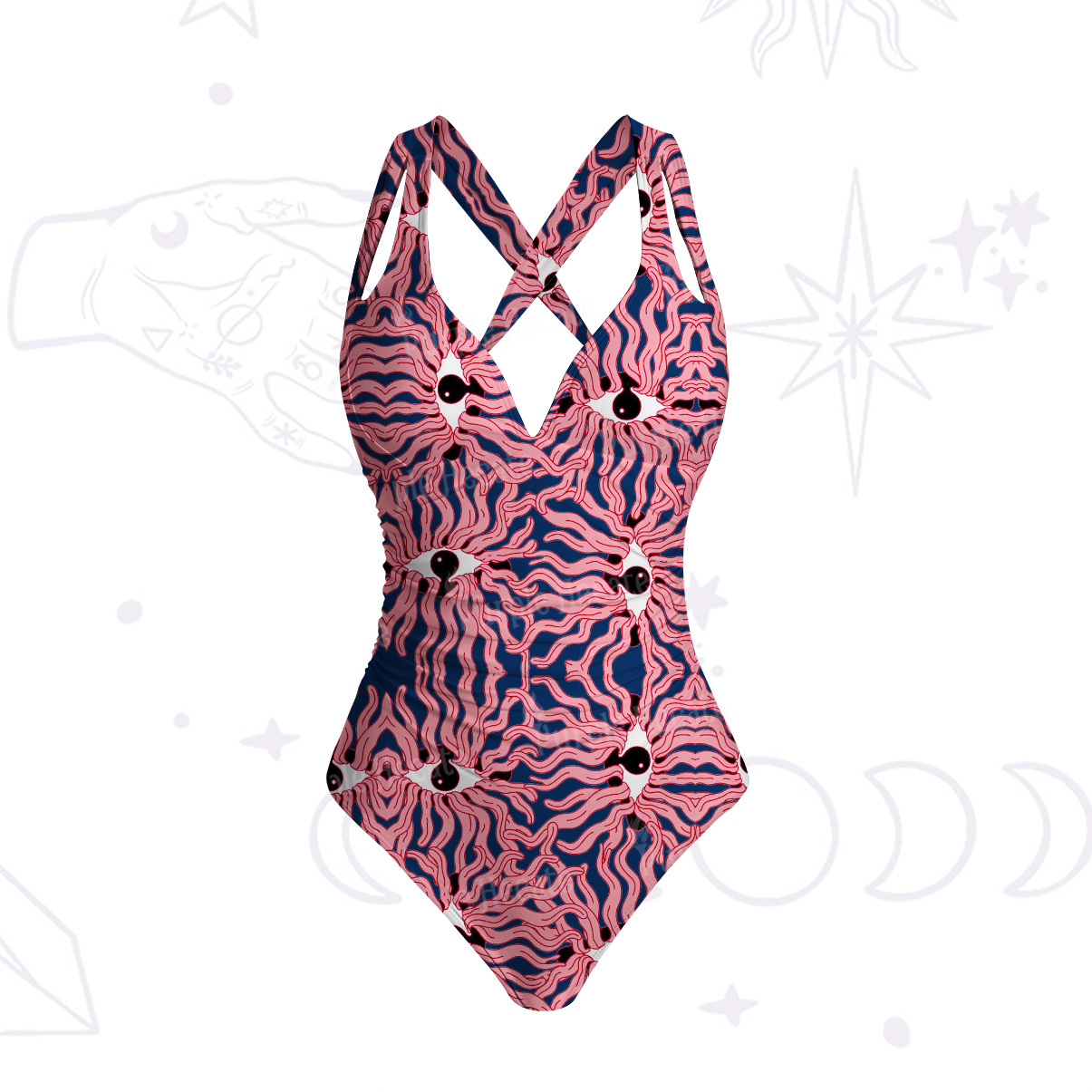 Purplehecate Psychedelic Wave Eyes One-Piece Swimsuit