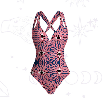 Purplehecate Psychedelic Wave Eyes One-Piece Swimsuit
