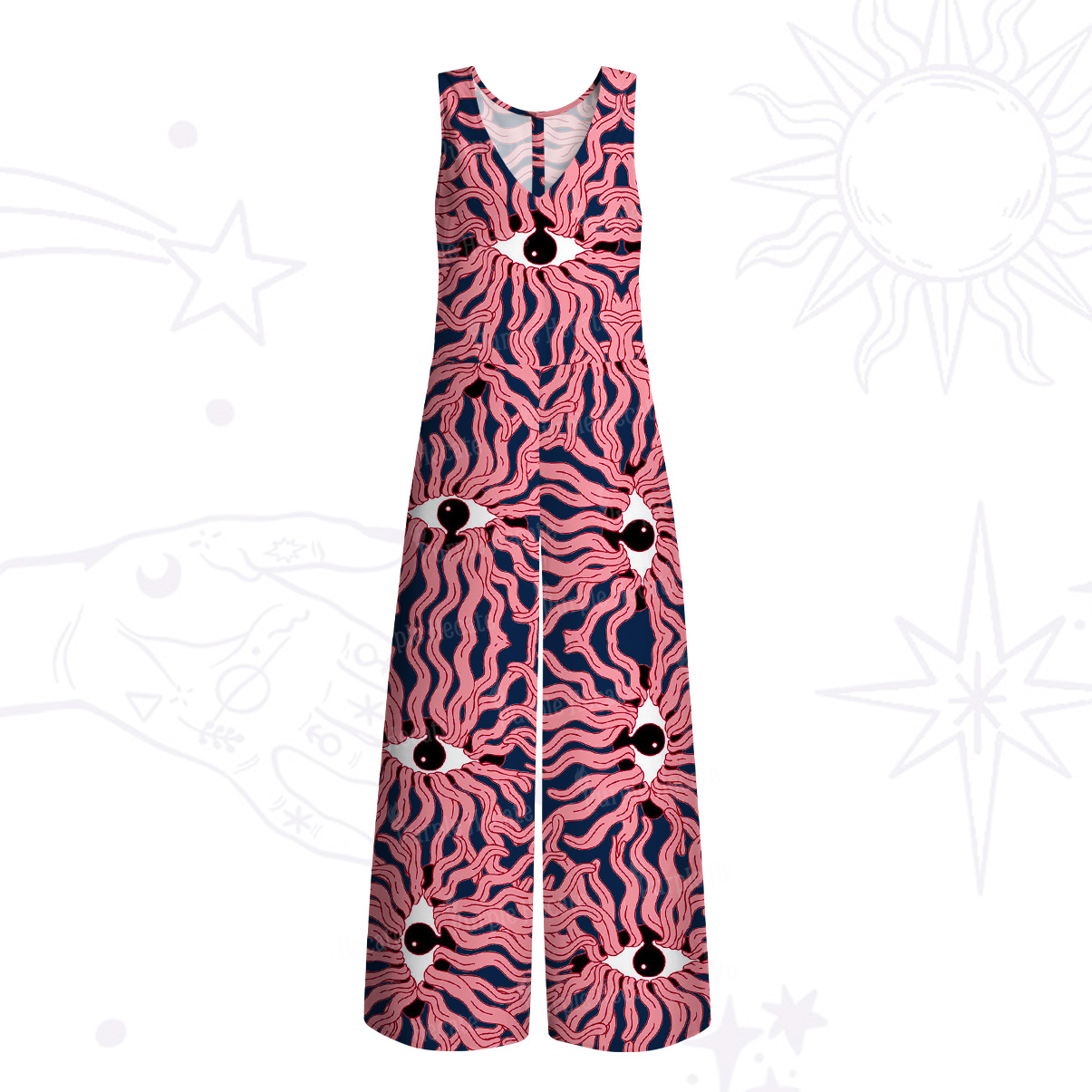 Purplehecate Psychedelic Wave Eyes Wide Leg Jumpsuit