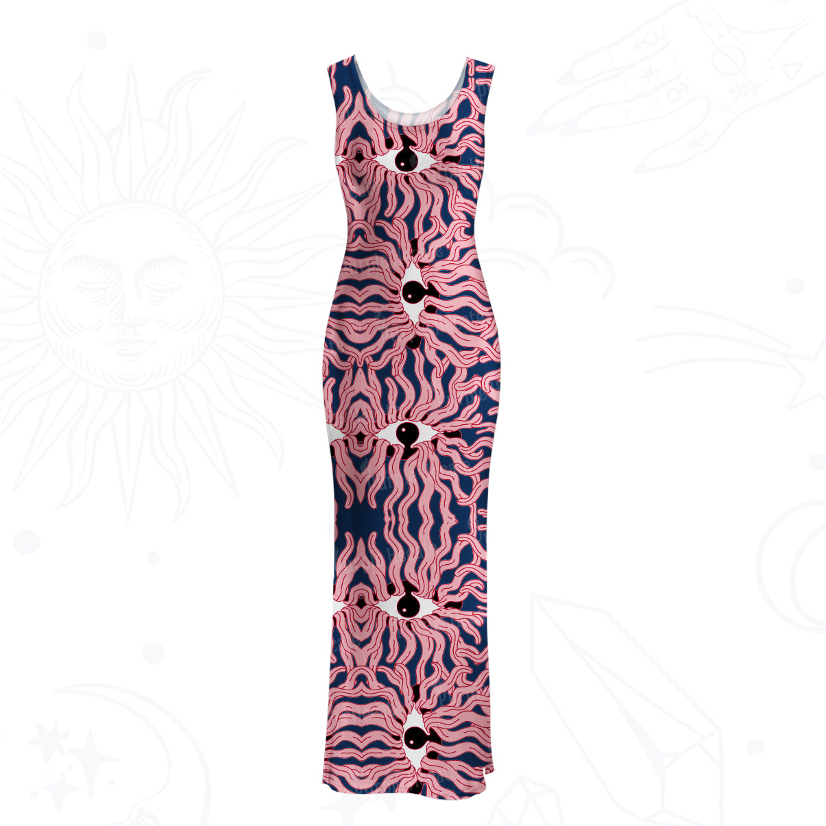Purplehecate Psychedelic Wave Eyes Mesh Maxi Tank Beach Dress
