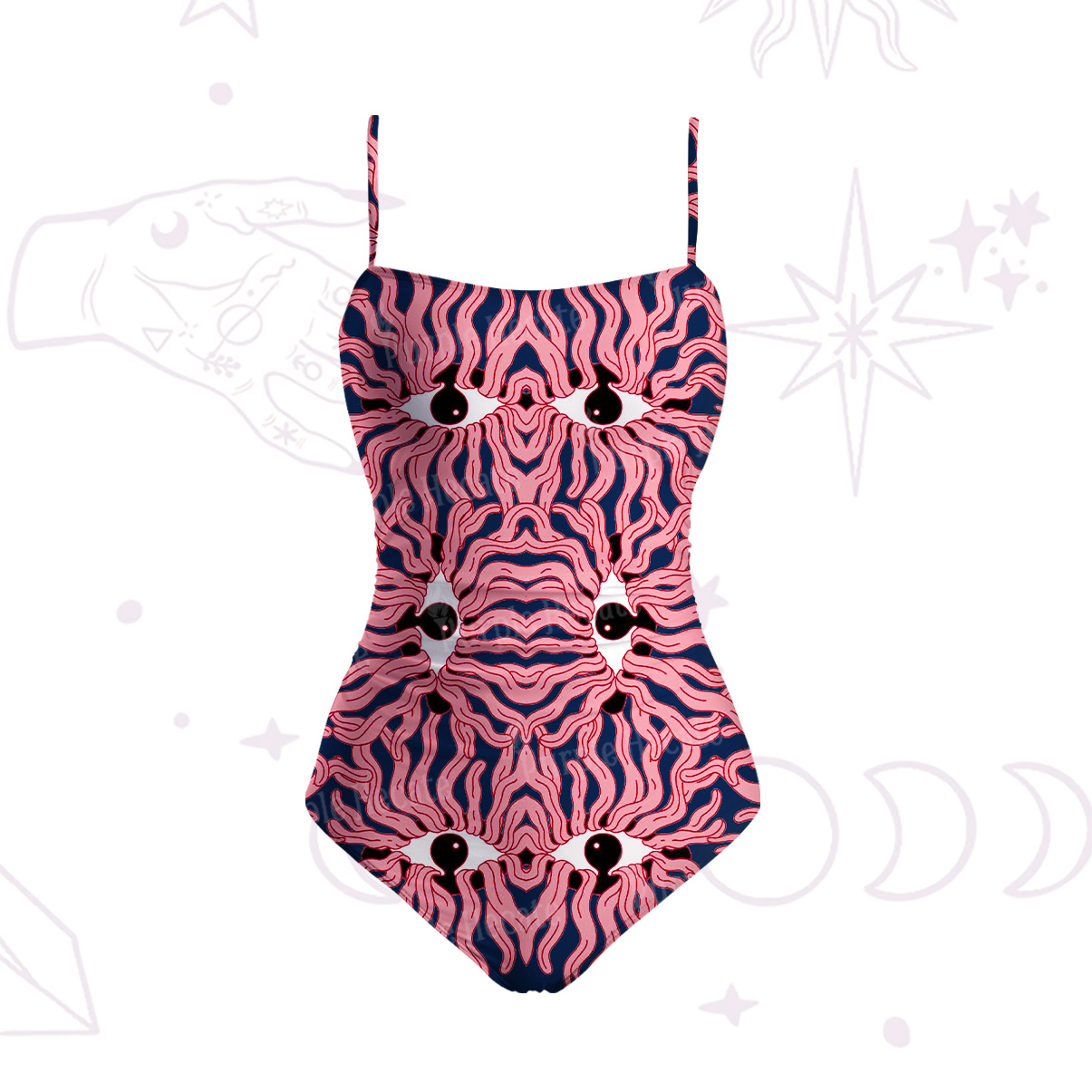 Purplehecate Psychedelic Wave Eyes Slim-Strap Swimsuit
