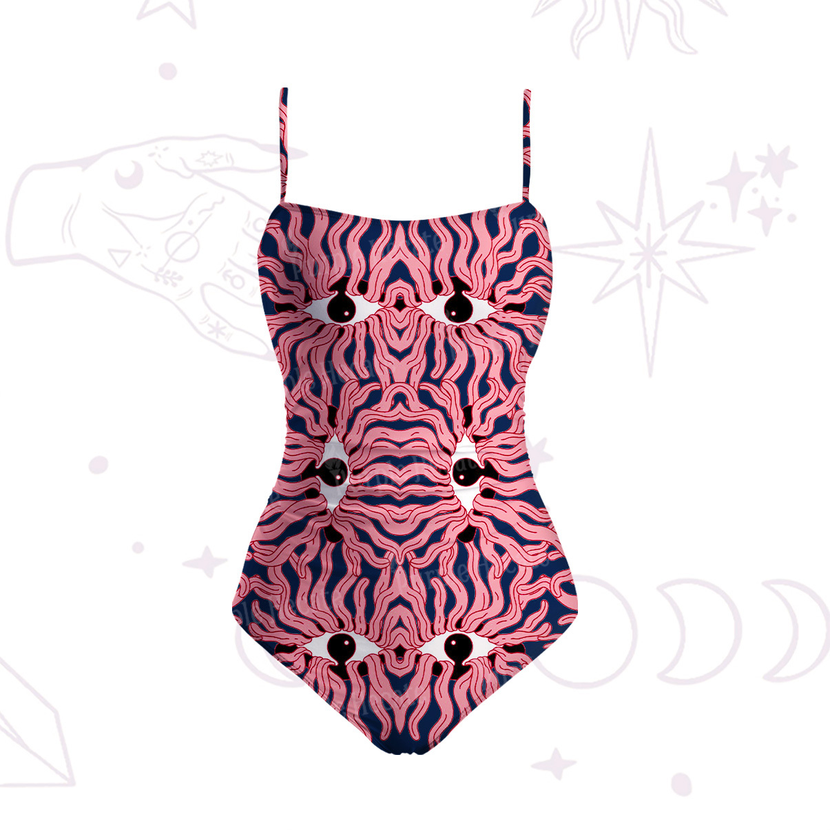 Purplehecate Psychedelic Wave Eyes Slim-Strap Swimsuit