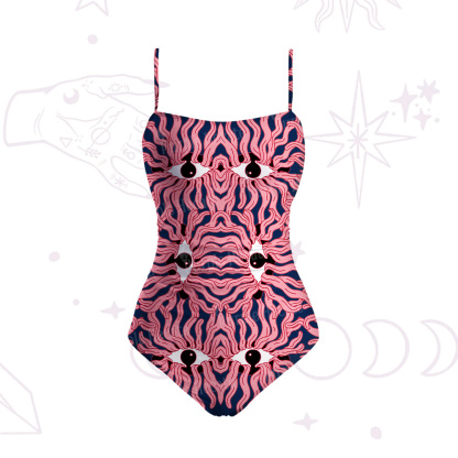 Purplehecate Psychedelic Wave Eyes Slim-Strap Swimsuit