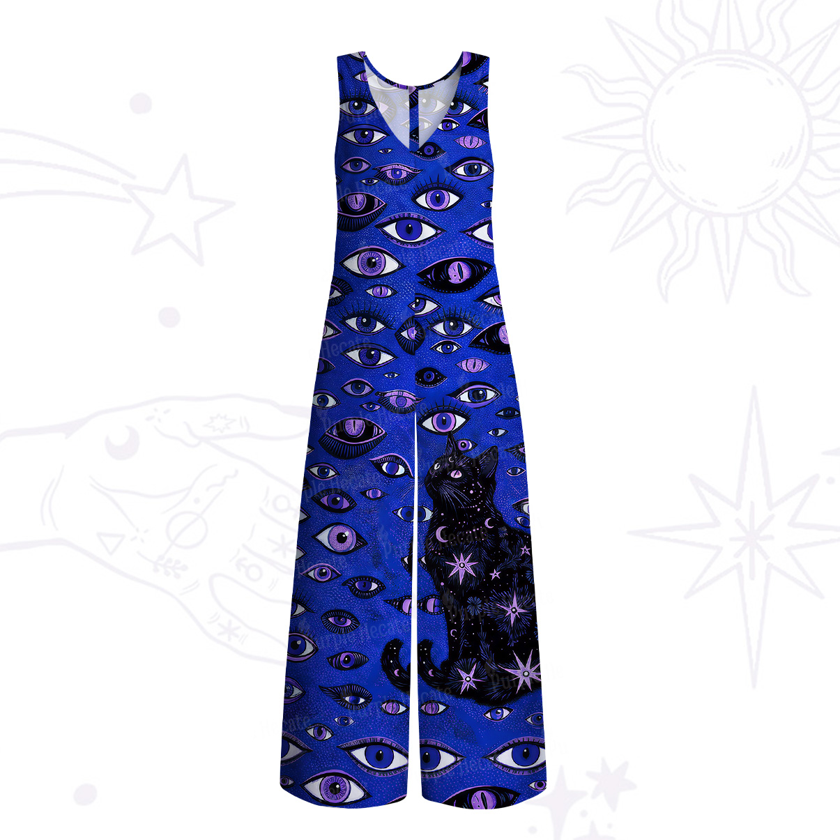 Purplehecate Cosmic Watcher Cat Wide Leg Jumpsuit